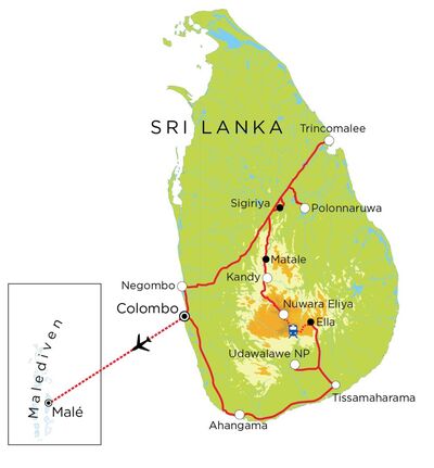 Routekaart Sri Lanka & Malediven, 21 dagen