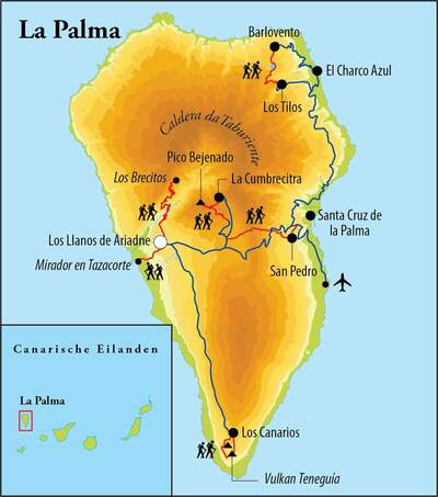 Routekaart Wandelreis La Palma - Spanje, 8 dagen Routekaart Wandelreis La Palma - Spanje, 8 dagen