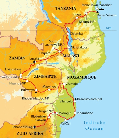 Routekaart Rondreis Afrika, 40 dagen Routekaart Rondreis Afrika, 40 dagen
