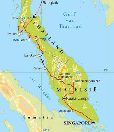 Routekaart Rondreis Thailand, Maleisië & Singapore, 21 dagen Routekaart Rondreis Thailand, Maleisië & Singapore, 21 dagen