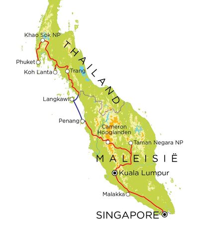 Routekaart Thailand, Maleisië & Singapore, 21 dagen