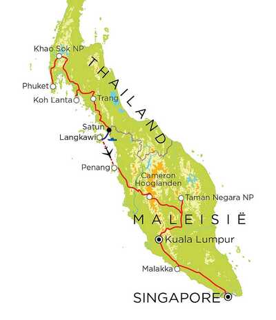 Routekaart Thailand, Maleisië & Singapore, 21 dagen Routekaart Thailand, Maleisië & Singapore, 21 dagen