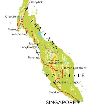 Routekaart Singapore, Maleisië & Thailand, 21 dagen