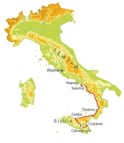 Routekaart Italië Zuid & Sicilië, 20 dagen Routekaart Italië Zuid & Sicilië, 20 dagen