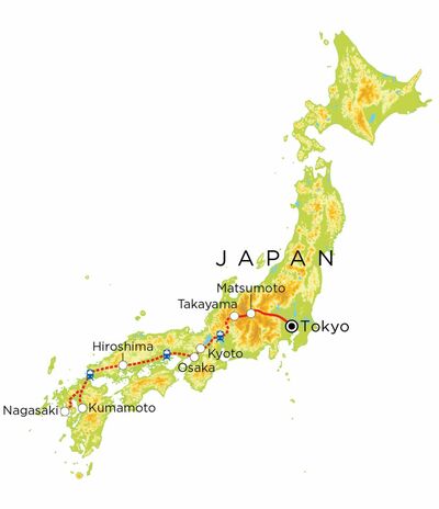 Routekaart Japan, 21 dagen Routekaart Japan, 21 dagen