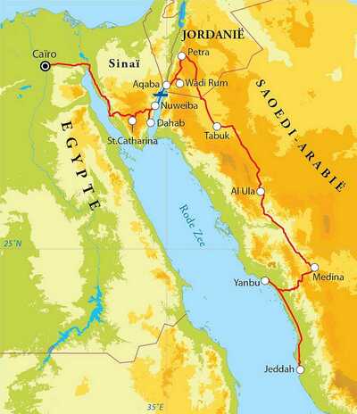 Routekaart Rondreis Egypte, Jordanië & Saoedi-Arabië, 21 dagen Routekaart Rondreis Egypte, Jordanië & Saoedi-Arabië, 21 dagen