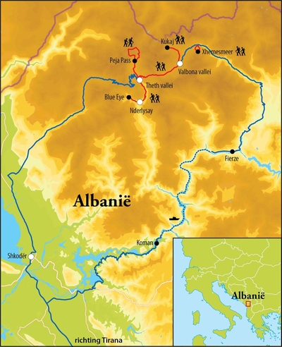Routekaart Wandelreis Albanië, 8 dagen Routekaart Wandelreis Albanië, 8 dagen