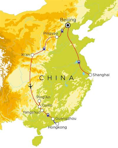 Routekaart China, 18 dagen Routekaart China, 18 dagen