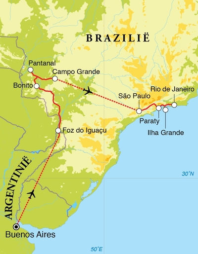 Routekaart Rondreis Argentinië & Brazilië, 21 dagen Routekaart Rondreis Argentinië & Brazilië, 21 dagen