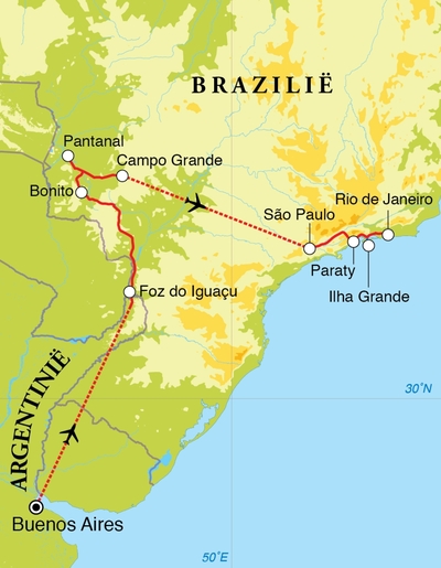 Routekaart Rondreis Argentinië & Brazilië, 21 dagen