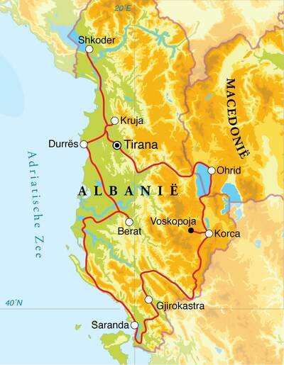 Routekaart Rondreis Albanië & Noord-Macedonië, 15 dagen Routekaart Rondreis Albanië & Noord-Macedonië, 15 dagen