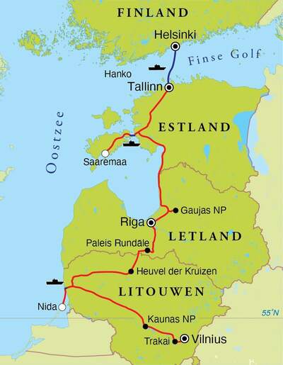 Routekaart Rondreis Litouwen, Letland, Estland & Finland, 14 dagen Routekaart Rondreis Litouwen, Letland, Estland & Finland, 14 dagen