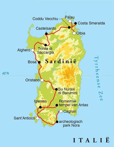 Routekaart Rondreis Sardinië, 12 dagen Routekaart Rondreis Sardinië, 12 dagen