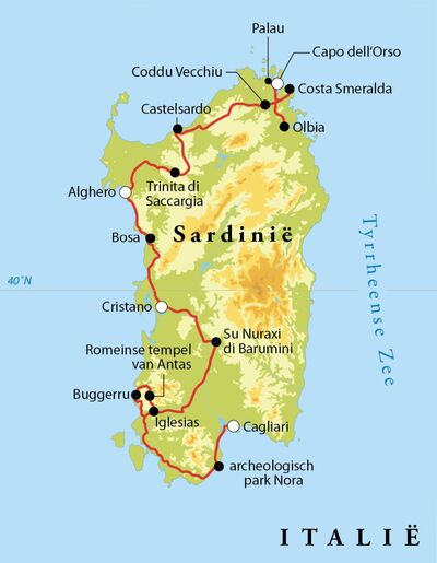 Routekaart Rondreis Sardinië, 12 dagen