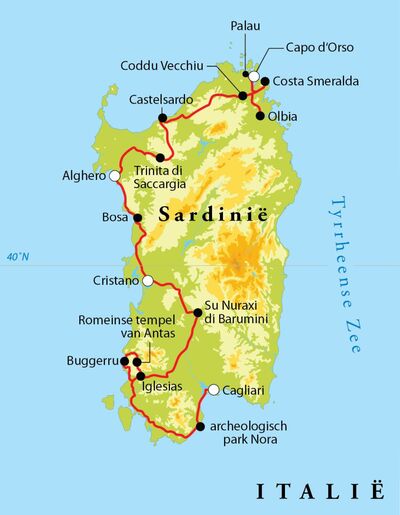 Routekaart Rondreis Sardinië, 12 dagen