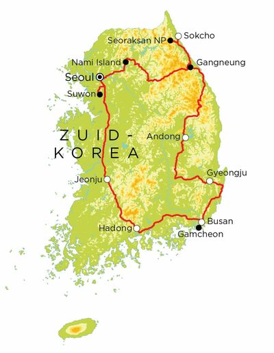 Routekaart Zuid-Korea, 15 dagen