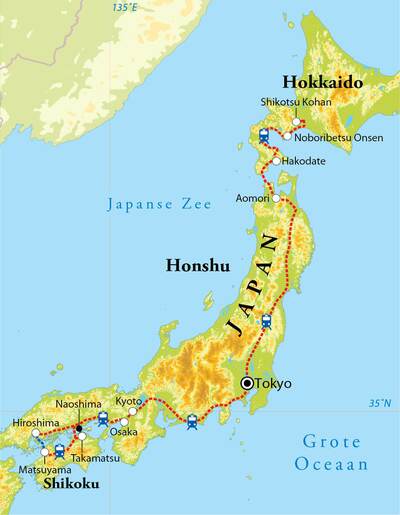 Routekaart Rondreis Japan met Shikoku & Hokkaido, 22 dagen Routekaart Rondreis Japan met Shikoku & Hokkaido, 22 dagen