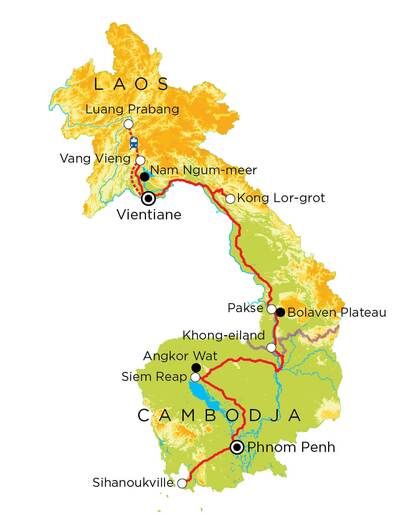 Routekaart Laos & Cambodja, 21 dagen