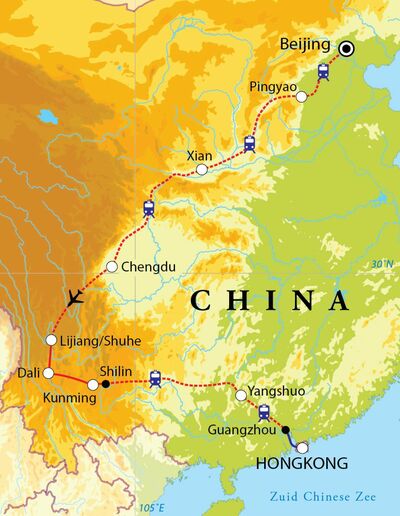 Routekaart Rondreis China, 24 dagen