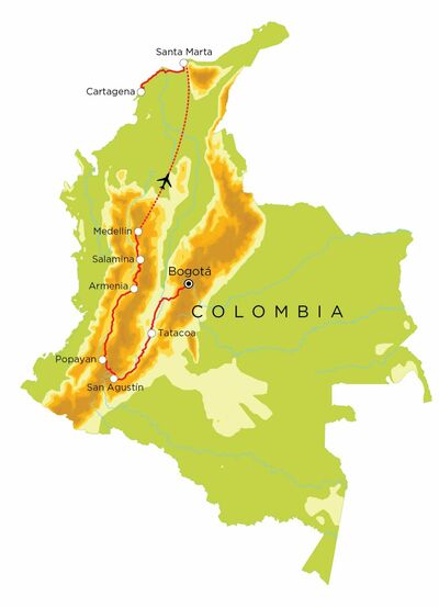 Routekaart Colombia, 21 dagen Routekaart Colombia, 21 dagen