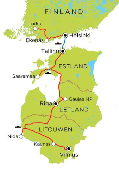 Routekaart Baltische Staten & Finland, 20 dagen Routekaart Baltische Staten & Finland, 20 dagen