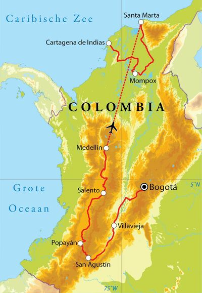 Routekaart Rondreis Colombia, 21 dagen Routekaart Rondreis Colombia, 21 dagen