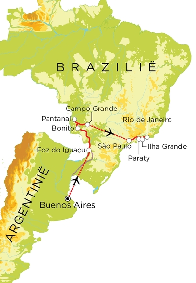 Routekaart Argentinië & Brazilië, 21 dagen Routekaart Argentinië & Brazilië, 21 dagen