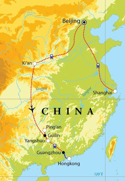 Routekaart Rondreis China, 18 dagen
