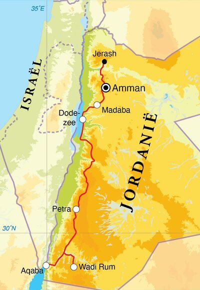 Routekaart Rondreis Jordanië, 12 dagen Routekaart Rondreis Jordanië, 12 dagen