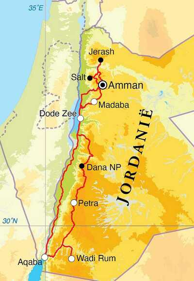 Routekaart Rondreis Jordanië, 12 dagen