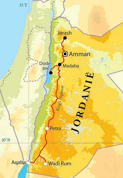 Routekaart Rondreis Jordanië, 8 dagen Routekaart Rondreis Jordanië, 8 dagen