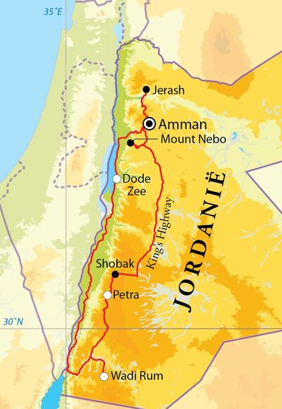 Routekaart Rondreis Jordanië, 8 dagen