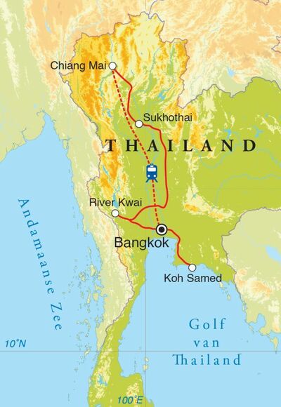 Routekaart Rondreis Thailand, 15 dagen Routekaart Rondreis Thailand, 15 dagen