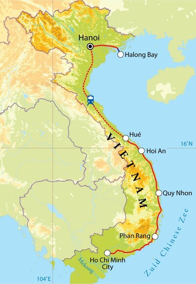 Routekaart Rondreis Vietnam, 15 dagen Routekaart Rondreis Vietnam, 15 dagen
