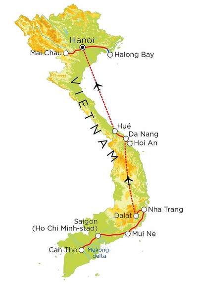 Routekaart Vietnam, 23 dagen Routekaart Vietnam, 23 dagen