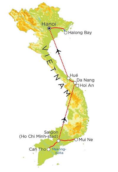 Routekaart Vietnam, 15 dagen Routekaart Vietnam, 15 dagen