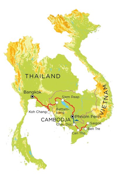 Routekaart Vietnam, Cambodja & Thailand, 21 dagen Routekaart Vietnam, Cambodja & Thailand, 21 dagen
