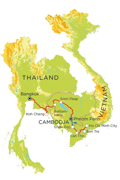 Routekaart Vietnam, Cambodja & Thailand, 21 dagen Routekaart Vietnam, Cambodja & Thailand, 21 dagen