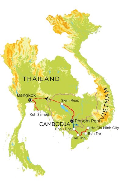 Routekaart Vietnam, Cambodja & Thailand, 21 dagen