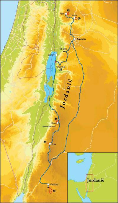 Routekaart Wandelreis Jordanië, 9 dagen