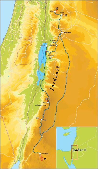 Routekaart Wandelreis Jordanië, 9 dagen