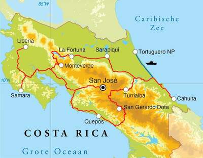 Routekaart Rondreis Costa Rica, 21 dagen