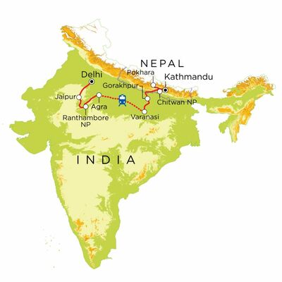 Routekaart India & Nepal, 21 dagen