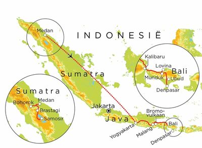 Routekaart Sumatra, Java & Bali, 23 dagen
