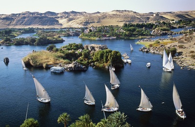 Feluccas op de Nijl bij Aswan Egypte