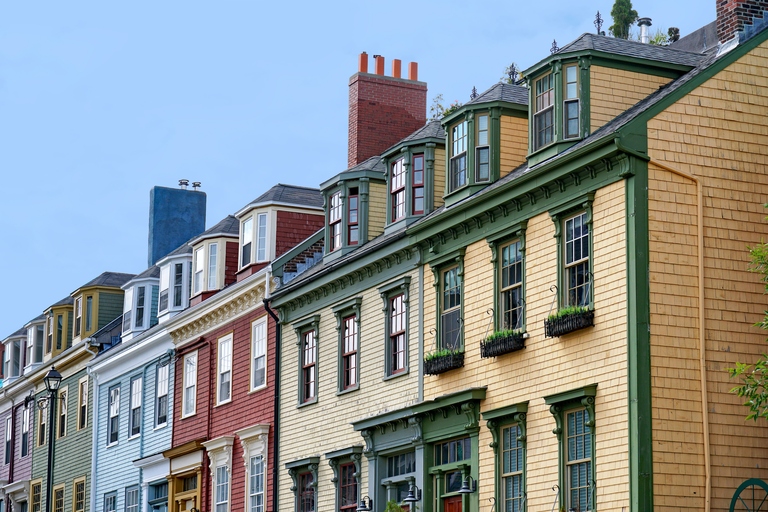 Row of colorful Victorian clapboard houses, Canada