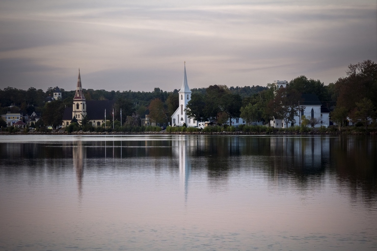 Churches reflected in early morning light in the Martime province in Eastern Canada