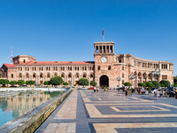 Republic square in Yerevan with fountains, Armenia