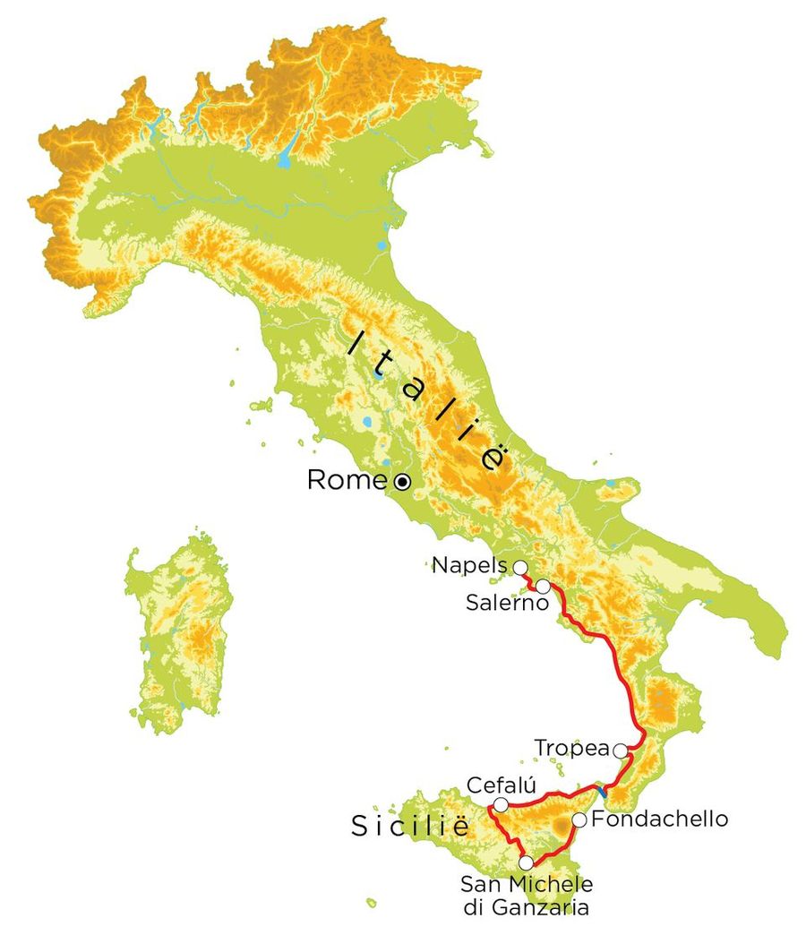 Routekaart Italië Zuid & Sicilië, 20 dagen