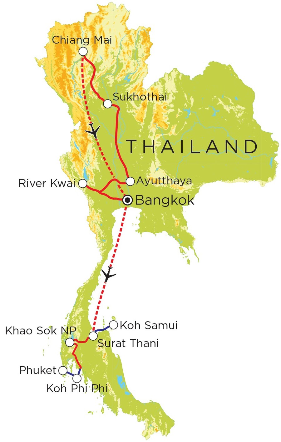 Routekaart Thailand Noord & Zuid, 21 dagen